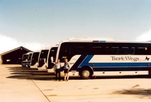 A vintage photo of Tropic Wing's bus fleet, way back when. A vintage photo of Tropic Wing's bus fleet, way back when.